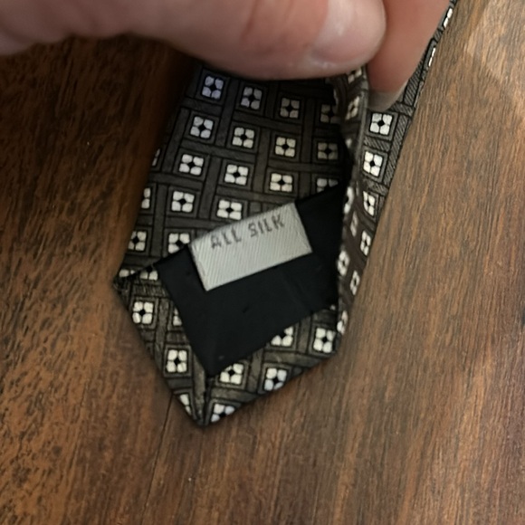 Pierre Cardin 100% Imported Silk Army Greenish Dark Gray White Square, USA made - Picture 5 of 9